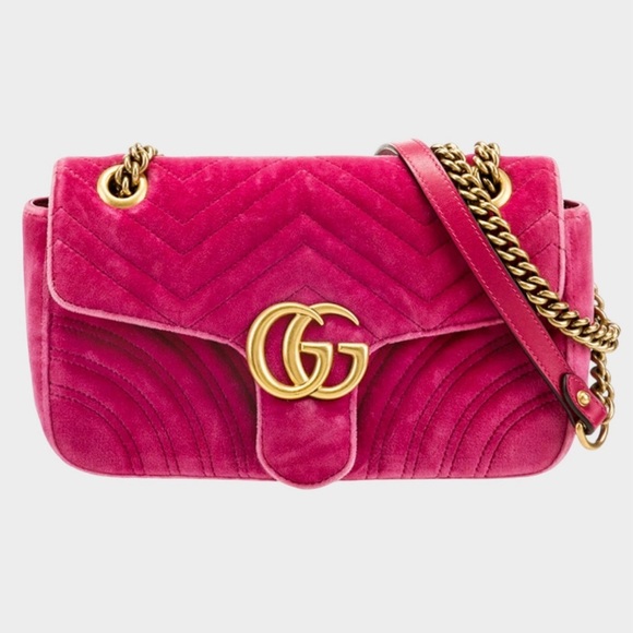 AUTHENTIC GUCCI MARMONT VELVET MATELASSE MINI GG SHOULDER BAG IN PINK RARE !!!! - Picture 1 of 16